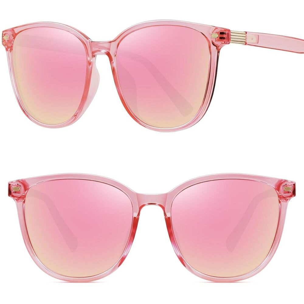 Women's Pink Mirrored Polarized Square Retro Colorful Fashion Style Sunglasses